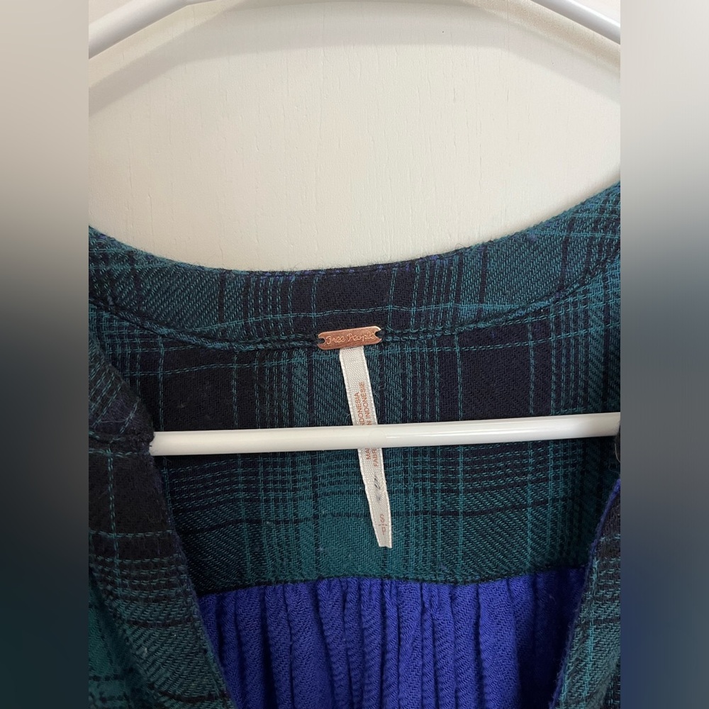 Free People Come On Over Plaid Pleated Button Down Flannal Shirt Size Small Boho - Picture 5 of 7